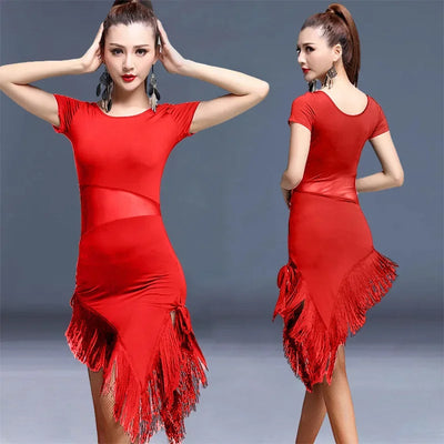 Women Sexy Latin Dance Dress Fringe Dresses Latin Ballroom Cha Cha Rumba Tango Samba Prom Tassel Split Practice Dance Costume