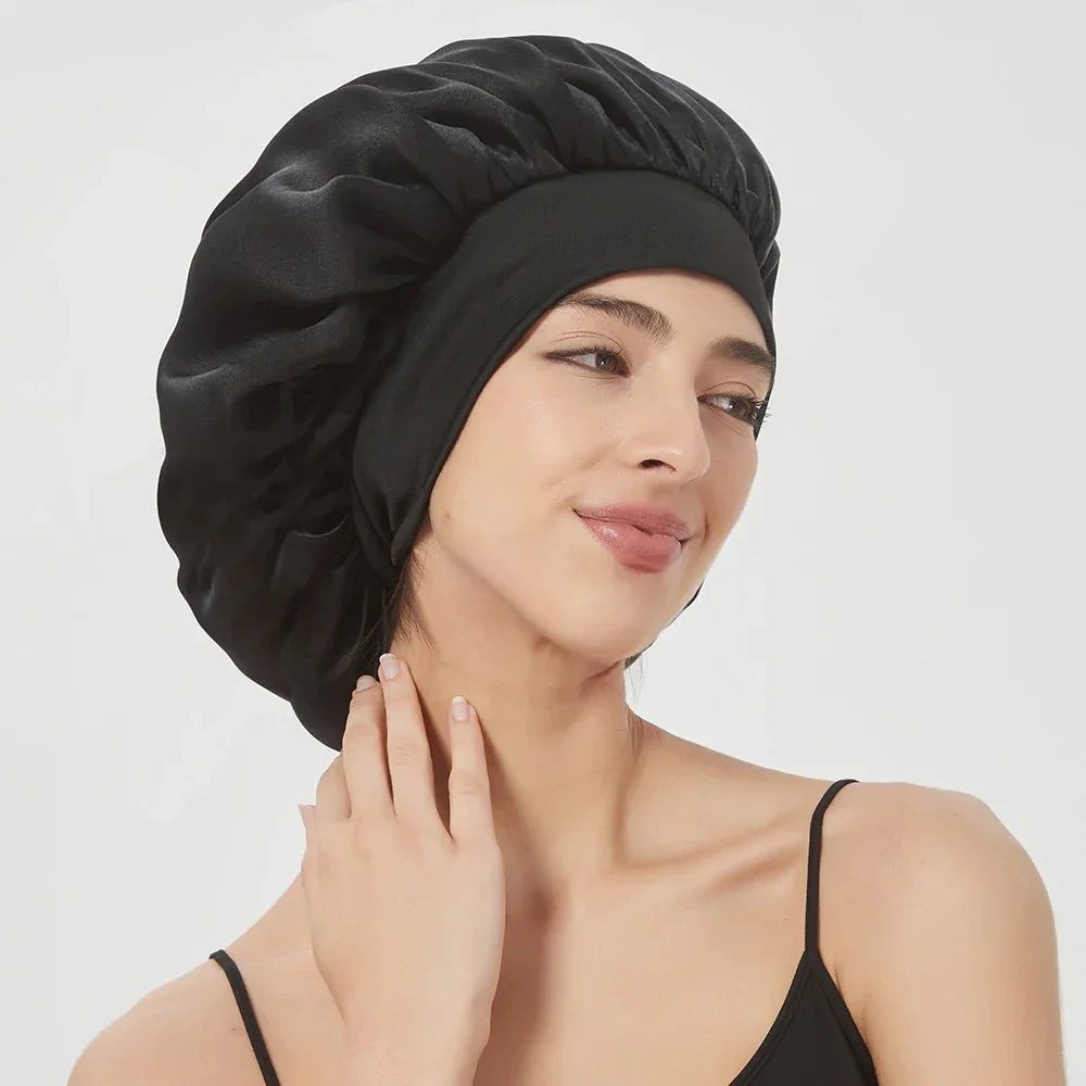 100% Real Mulberry Silk Bonnet for Sleeping Women Large Hair Care Bonnet for Long Curly Hair with Soft Elastic Band