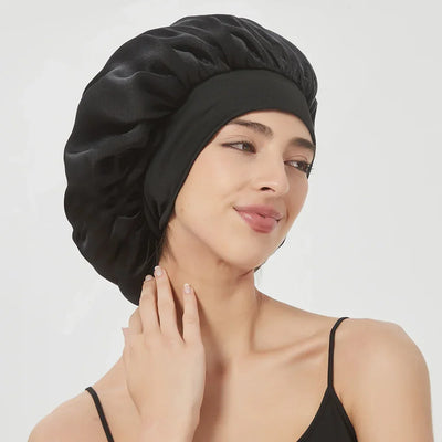 100% Real Mulberry Silk Bonnet for Sleeping Women Large Hair Care Bonnet for Long Curly Hair with Soft Elastic Band