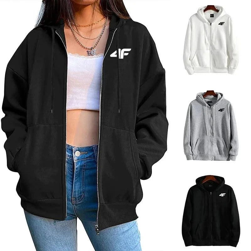 Womens Zipper Cardigan Hooded Sweatshirt Printing Outfits Fashion Hot sale Casual Jogging Top Clothing Lady Versatile Sport Coat