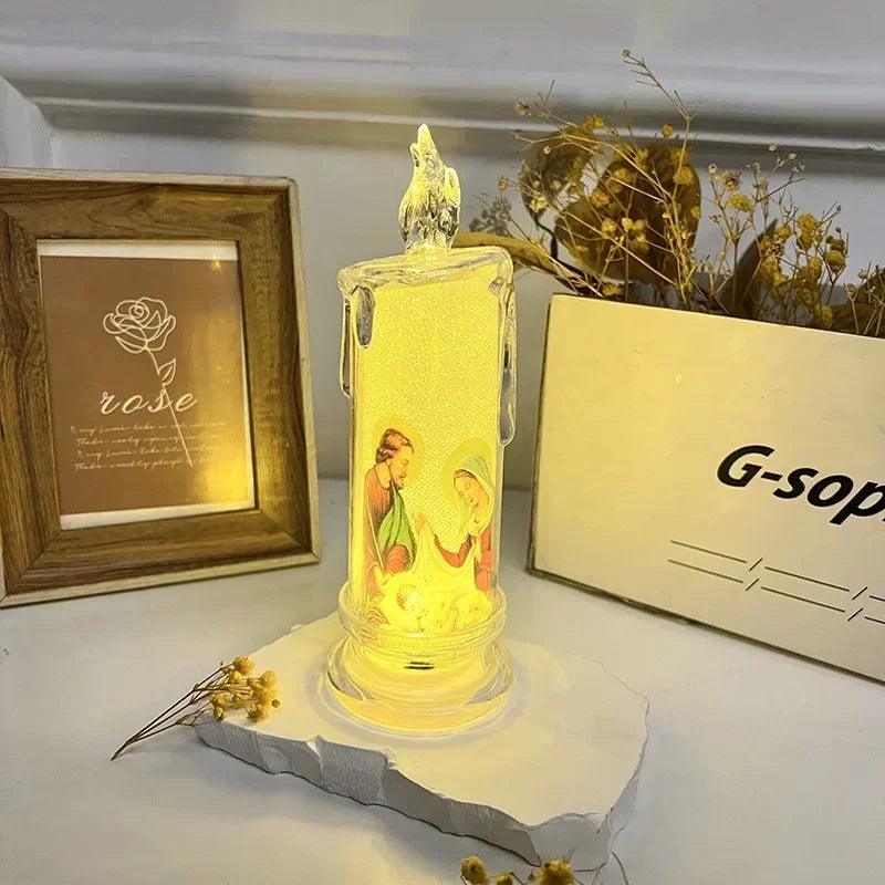 Led candle jesus virgin mary church prayer religious activities candlelight home decoration