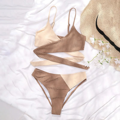 Summer Ladies Sexy High Waist Print Two Piece Bikini Sets Biquini Women Swimsuit Clothing Set Color Block Mujer Swimwear Suits