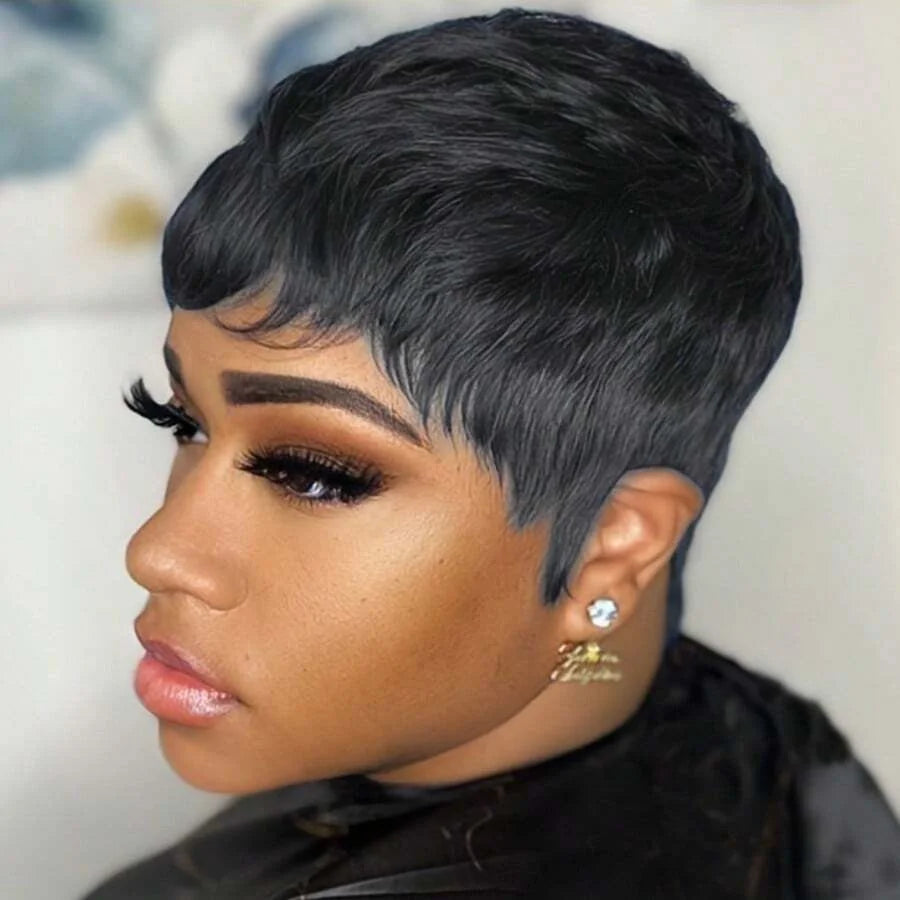 Boy Cut Short Human Hair Wigs for Women Short Pixie Cut Wigs Human Hair Natural Black Layered Cut Cheap duby Machine Made Wigs