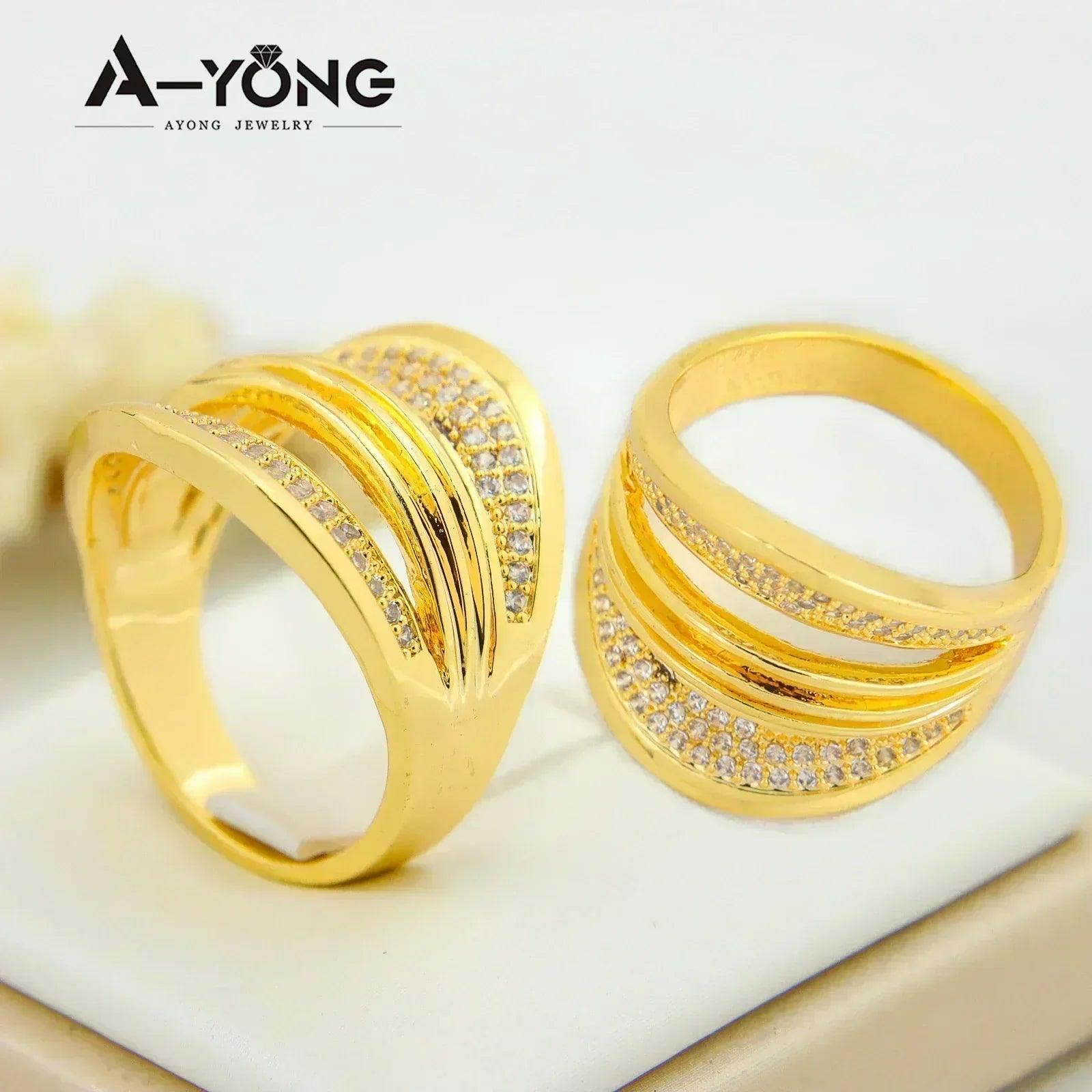 Luxury dubai gold color rings 21k plated fashion punk saudi middle east women vintage jewelry bridal wedding party gifts