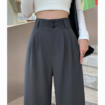 High Waist Wide Leg Pants for Women New Loose Straight Coffee Trousers Autumn Double Buttons Casual Suit Pants Female