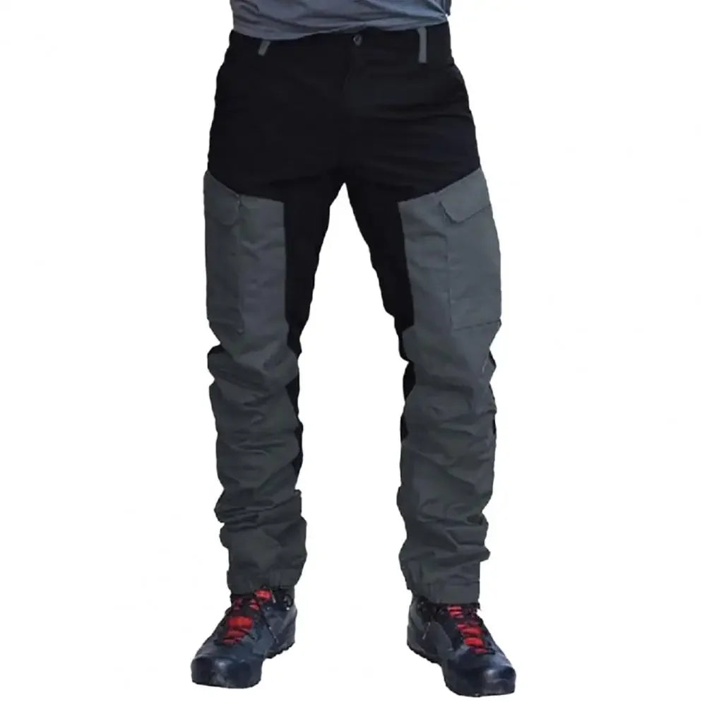 Men Outdoor Cargo Pants Multi Pockets Colorblock Men Button-zipper Fly Trousers Working Pants Reparing Mountaineering Pants