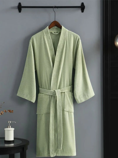 Women Towel Bathrobe 100%Cotton Long Thick Absorbent Terry Bath Robe Kimono Men LightWeight Waffle Solid Dressing Gown Sleepwear