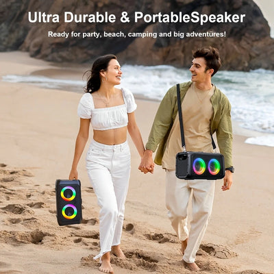 Portable wireless speaker (with subwoofer and wired microphone dual speaker), RGB party light, 2400mAh battery, supports TWS
