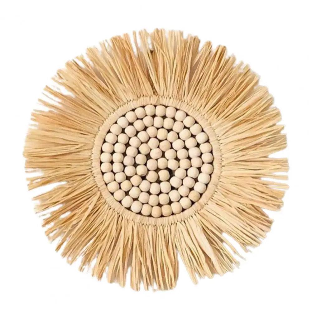 Home decor hanging mirror raffia wood beads acrylic multifunct decorative decorations bedroom wall room