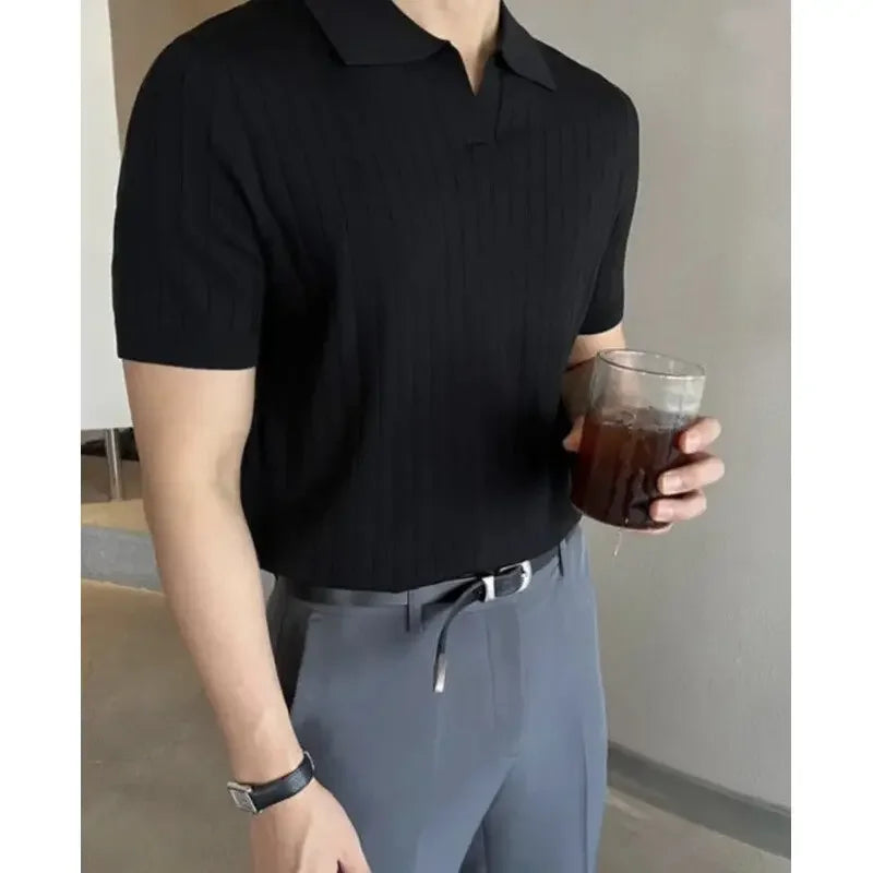 Men Slim Fit Polo Shirts Solid Stretch Sexy Collared TShirt Fashion Trendy Cotton Casual Top Summer Clothes Comfortable Stretchy