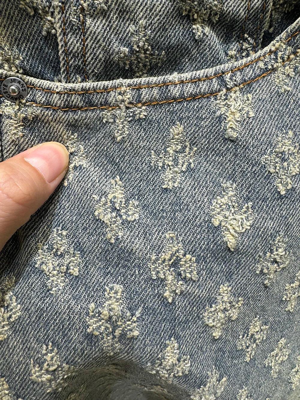 European Designer Jeans Men Ripped Holes Washed Baggy Pants New Fall Straight Fit Wide Leg Bottoms