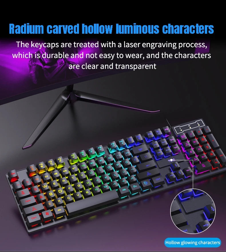 104 key Backlit Computer Keyboard Waterproof Gaming Keyboard Backlit Ergonomics Colorful Mechanical Feel Keyboard And Mouse Set
