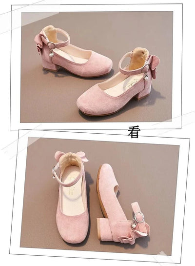 Kids Velvet Black, Pink, Red Leather High Heeled Shoes 3-15T | Girl's Princess Shoes For Party, Wedding, Dance | Children's Fashion