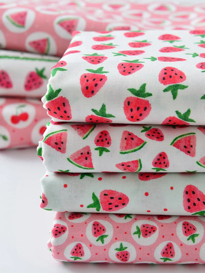 145x50cm Handmade Pink Strawberry Cotton Fabric for DIY Clothing, Ins Countryside Dress for Baby and Pet Cloth