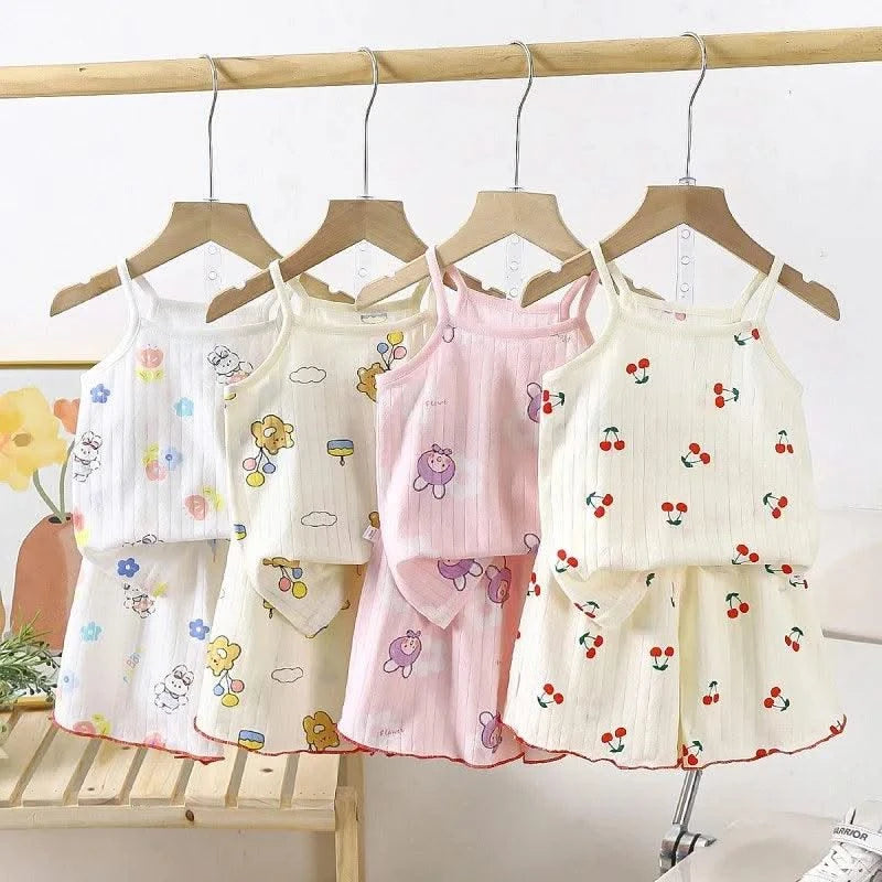 Cotton Printed Baby, Toddler Girl Strap Suits| Clothes Sets |Summer Baby Tops Tee and Shorts |Infant | Newborn Sets