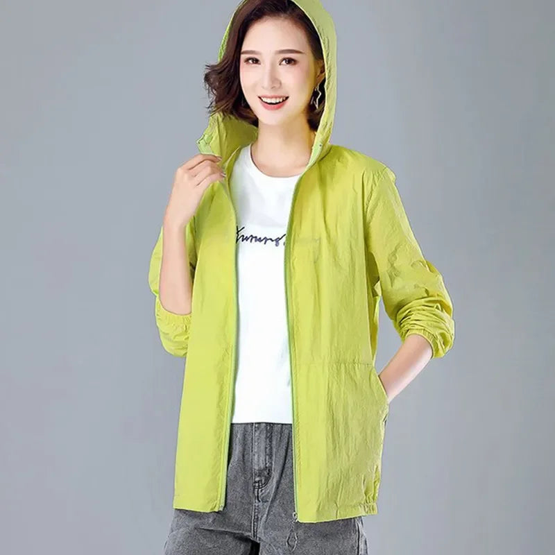 2025 New Fashion Summer Sun Protection Clothing Women Hooded Short Breathable Loose Print Thin Casual Sun Jackets Female Coats