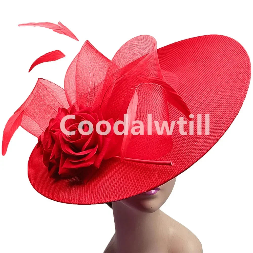 Royal Ascot Big Flower Fascinators Hat Women Wedding Pillbox Cap Ladies Derby Feather Fascinator Headdpiece Ladies Party Chapeau