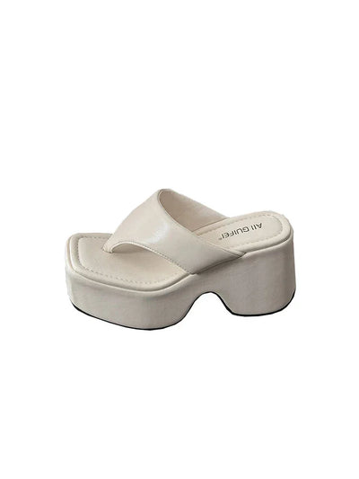 Women's Summer Outdoor Platform Sandals Flip Flops High Heel Thi Bot Clog oes Heightening Slippers Korean Sle PU Mat...