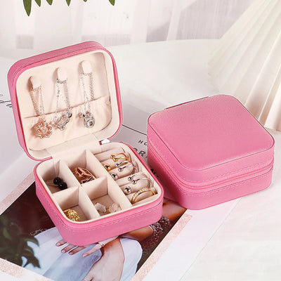 Jewelry Organizer Portable Jewelry Box Display Travel Jewelry Case Boxes Button Leather Storage Zipper Jewelers Display