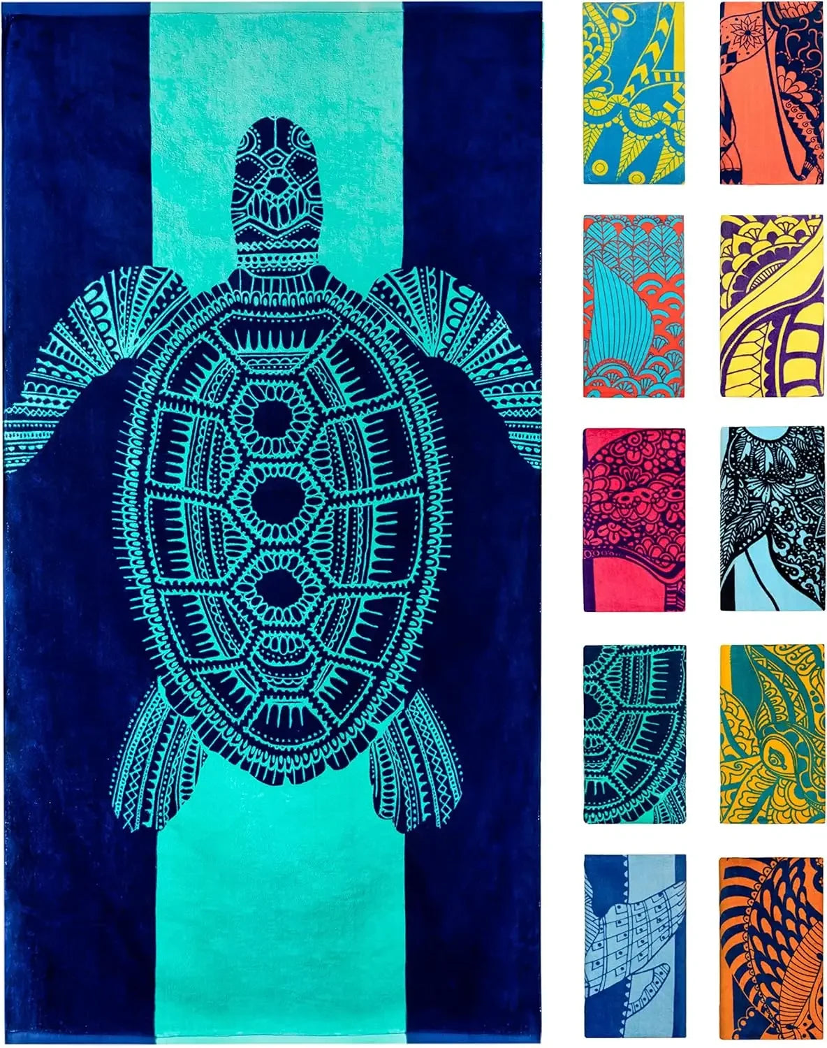 Beach Towels Tropical Animals Blue Unique Design Multiple Sizes Cotton Bath Towels Suitable for Kids and Adults