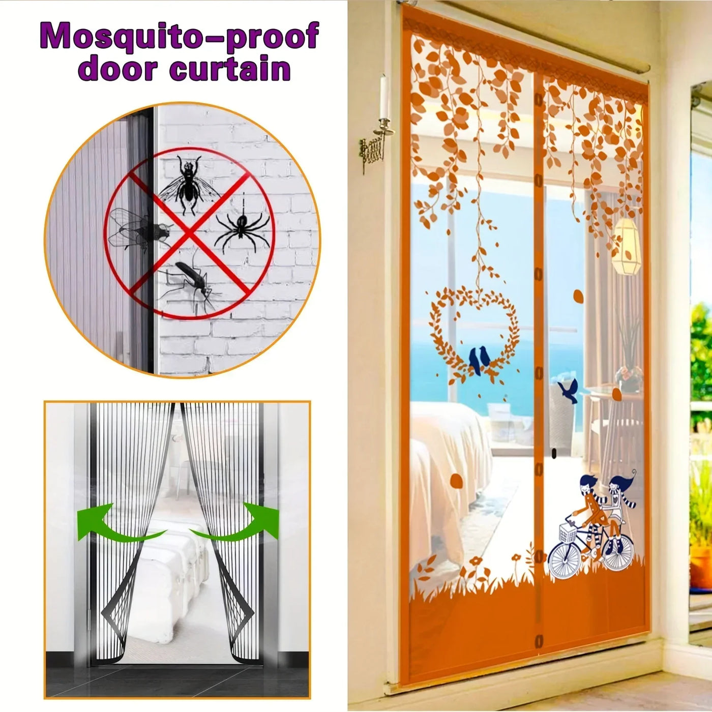 Magnetic Door Screen Curtain Automatic Closing Mosquito Insect Proof Net with Powerful Magnets Home Decor for Summer Ventilation