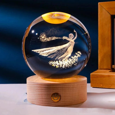 6cm 3D Crystal Ball Stitch Pikachu Doraemon A Dream Hello Kitty Crystal Planet Night Light Laser Carving Children's Gifts