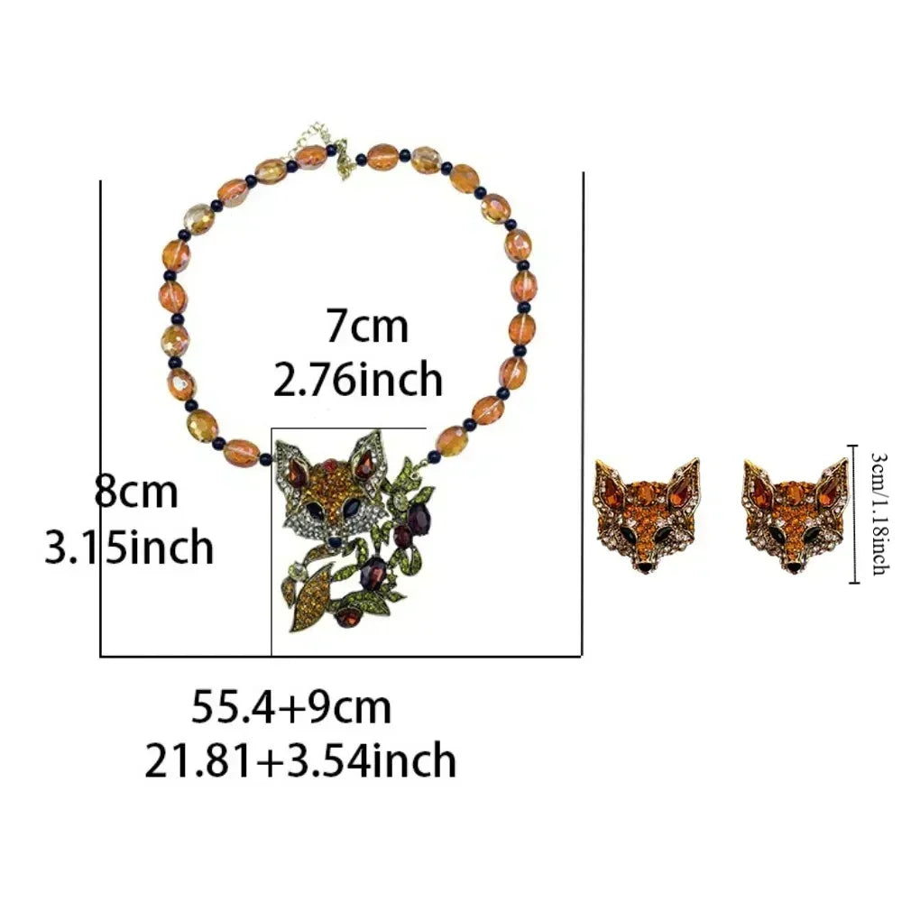 Luxury crystal cat necklace earrings exaggerated beaded rhinestones pendant accessories neck jewelry