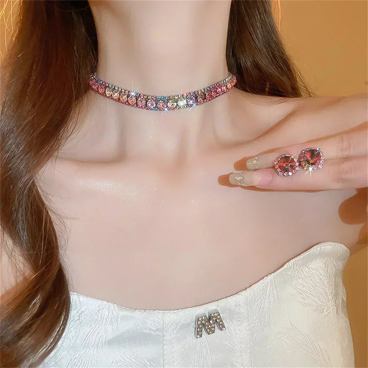 Luxury crystal necklace earrings set