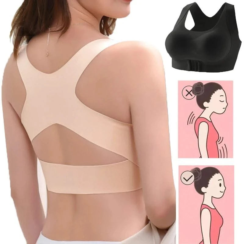 Women Push Up Bra Posture Corrector Bralette Front Closure Cross Back Tops