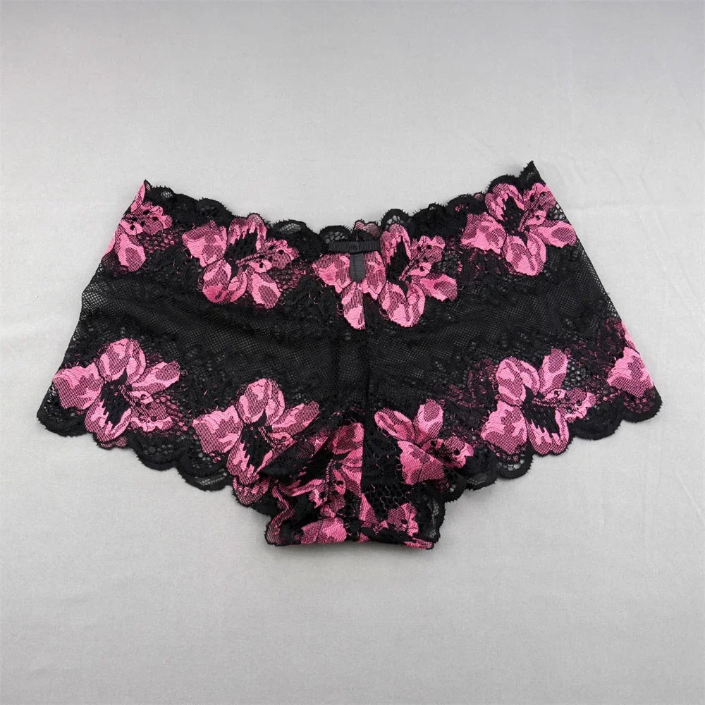 New 2023 Transparent Underwear Women Sexy Lace Panties Women Bikini Bottom Boyshorts Hollow Out Ladies Floral Boxers M-XXL