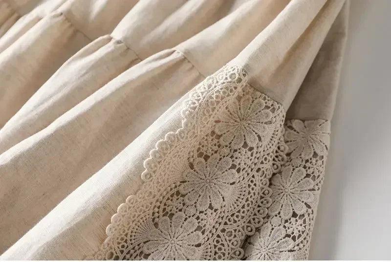 Vintage chic embroidery linen cotton long skirts women summer elastic high waist pleated maxi skirt female elegant