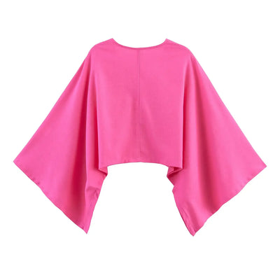 Women's asymmetrical V-neck design linen top