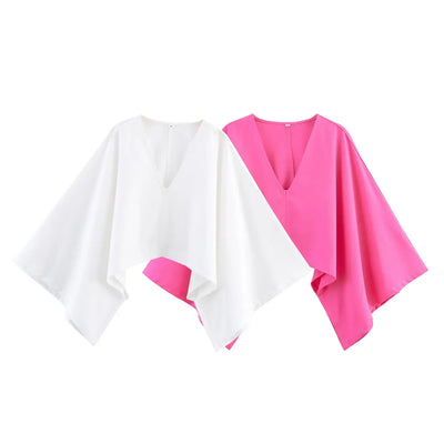 Women's asymmetrical V-neck design linen top