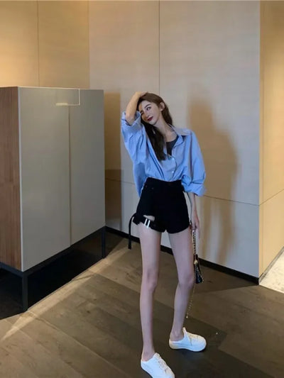 American style high street washed distressed high waisted slightly flared jeans for men and women, trendy brand, cool pants for