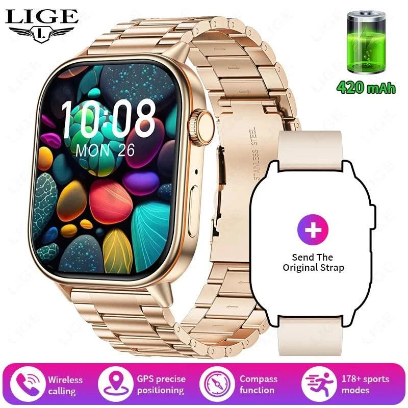LIGE GPS Trajectory Smart Watch Women 2.01" HD Screen Compass Bluetooth Call Heart Rate Blood Oxygen Men Smartwatches 2025 New