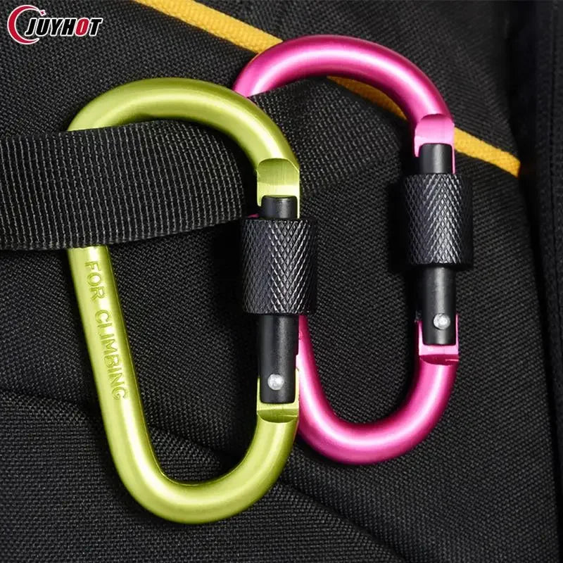 Type D Carabiner With Lock Outdoor Climbing Camping Bold Aluminum Alloy Locking Clasp Keychain Multi Survival Gear Travel Kit