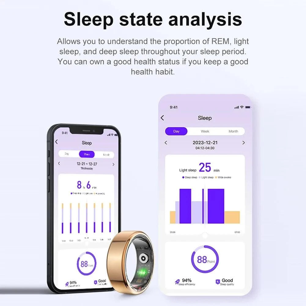 R02 Smart Ring Military Grade Titanium IP68 & 3ATM Waterproof Sleep Heart Rate Health Monitoring Multi-sport Modes Tracker Ring
