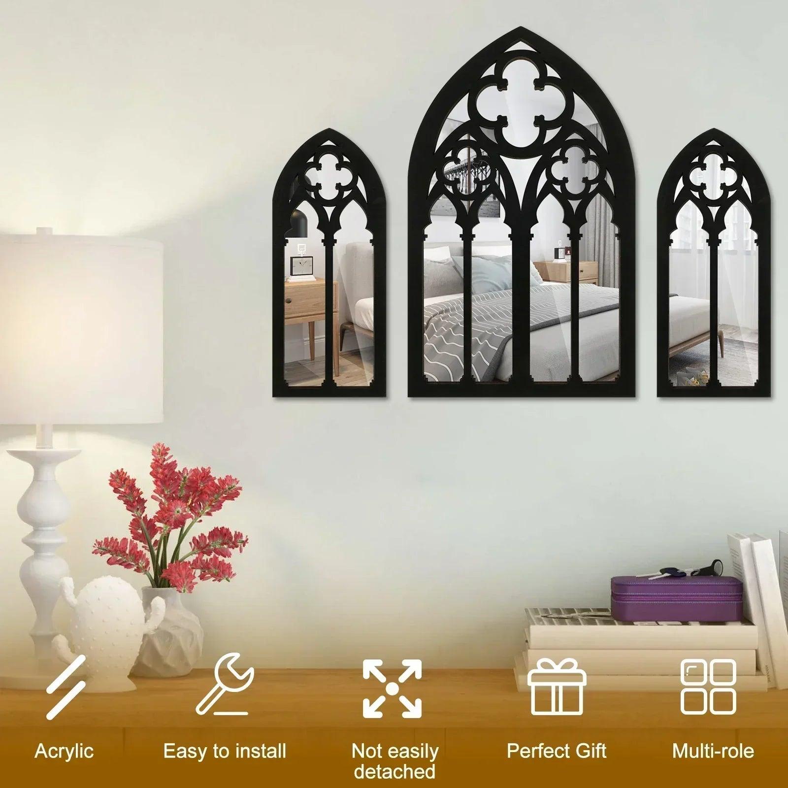 3pcs gothic mirrors wall decor arched decorative mirror mounted goth room vintage cathedral window indoor
