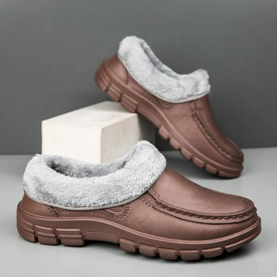 Men Warm Slippers Fashion Outdoor Slip-On Waterproof Cotton Plush Indoor Home Shoes Non-Slip Thick Platform Slides