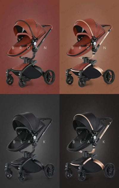 3-in-1 Luxury High-view Baby Stroller with Car Seat Foldable Newborn Baby Stroller PU Leather Two-way Baby Stroller