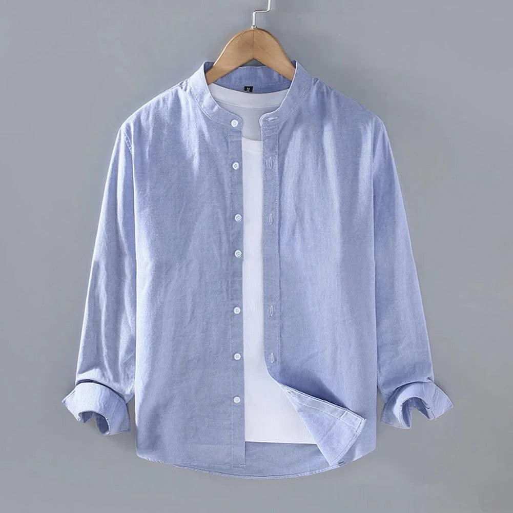 Mens Linen Shirt Stand Collar Long Sleeve Henley White Black Soft Comfortable Simple Spring Summer Men's Shirt Solid Color