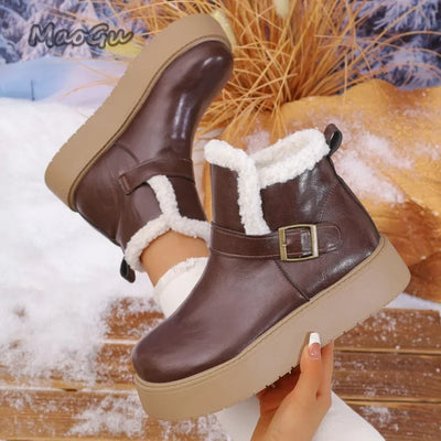 New Winter Women Snow Boots Warm Female Antiskid Soft Leather Shoes Non-Slip Thermal Plush Ankle Boots Size 35-40 Botas Mujer