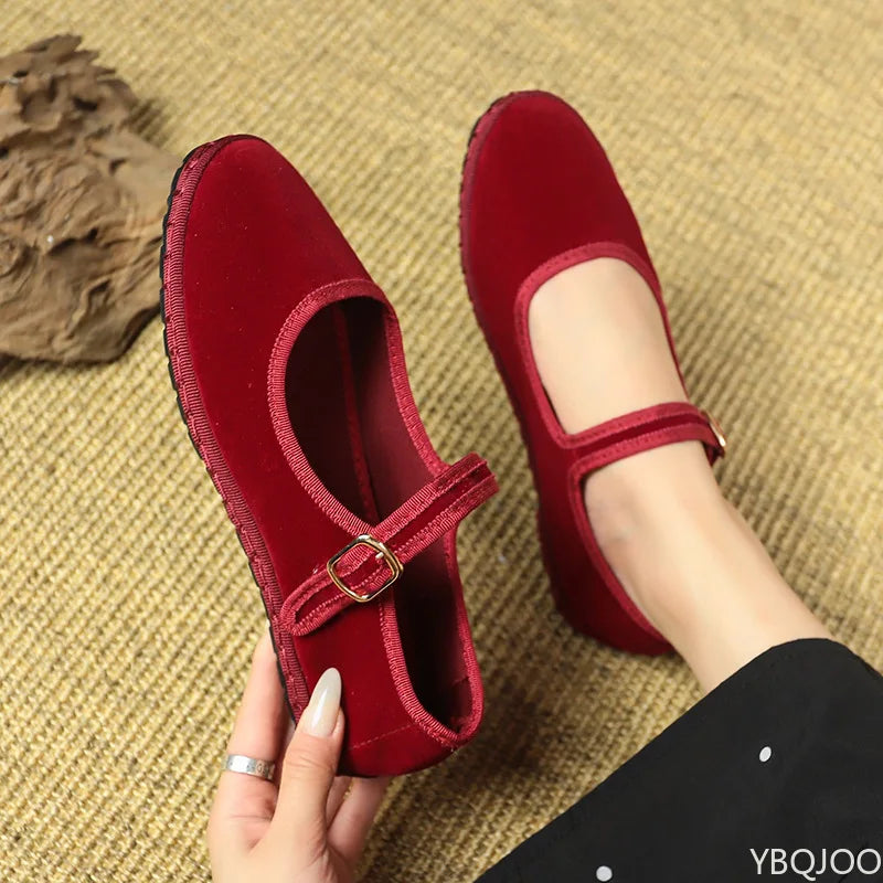 Spring summer autumn fashion retro suede outdoor beach women's flat shoes red gentle dress date versatile women's single shoes