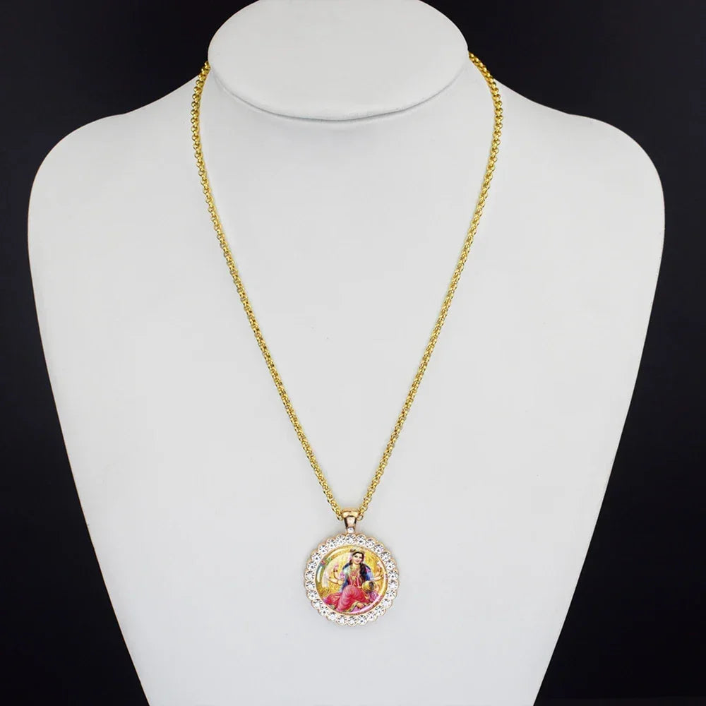 Hinduism Necklace Ganesha Goddess Kashmi Vishnu Rhinestone Pendant Shiva Amulet Charms Necklaces Women Indian Buddhism Jewelry