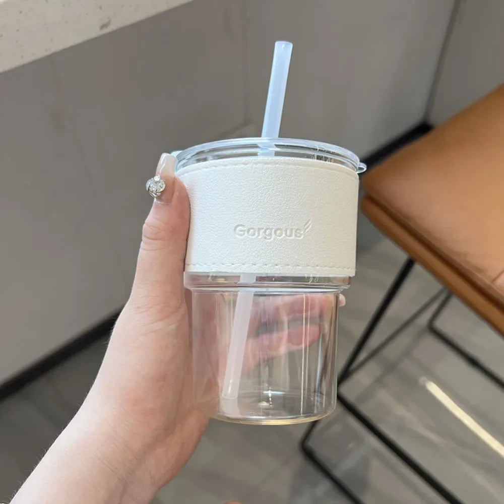 400ml with Lid Water Bottle New Creative with Straw Straw Cup Transparent Bamboo Cup Drink ware