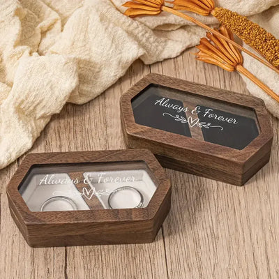 Engraved Wooden Ring Box, Double Slot, Perfect for Wedding, Proposal Rings, Romantic Gift for Wife, Jewelry, Always & Forever"