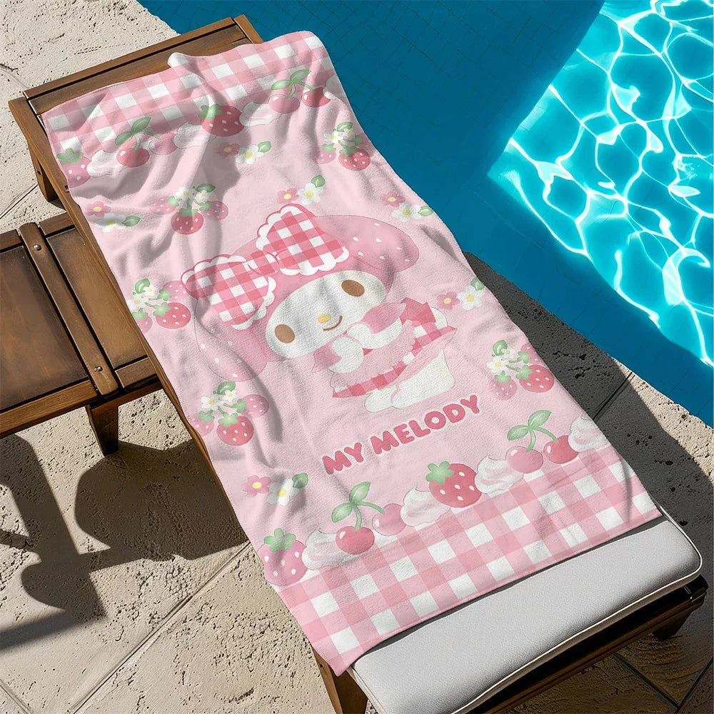 Adorable My Melody Beach TowelMicrofiber terry bath towels for yoga, travel, swimming, fitness and camping