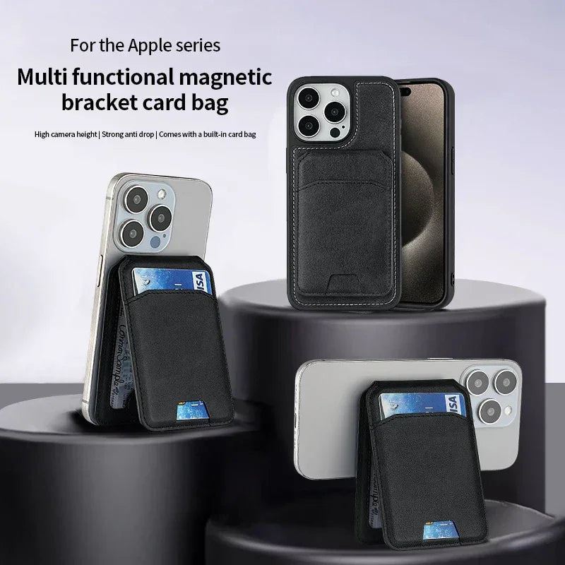 Luxury For Magsafe Magnetic Leather Wallet Holder Case For iPhone 16 15 14 13 12 Pro Max Card Holder Phone Bag Cover Accessories