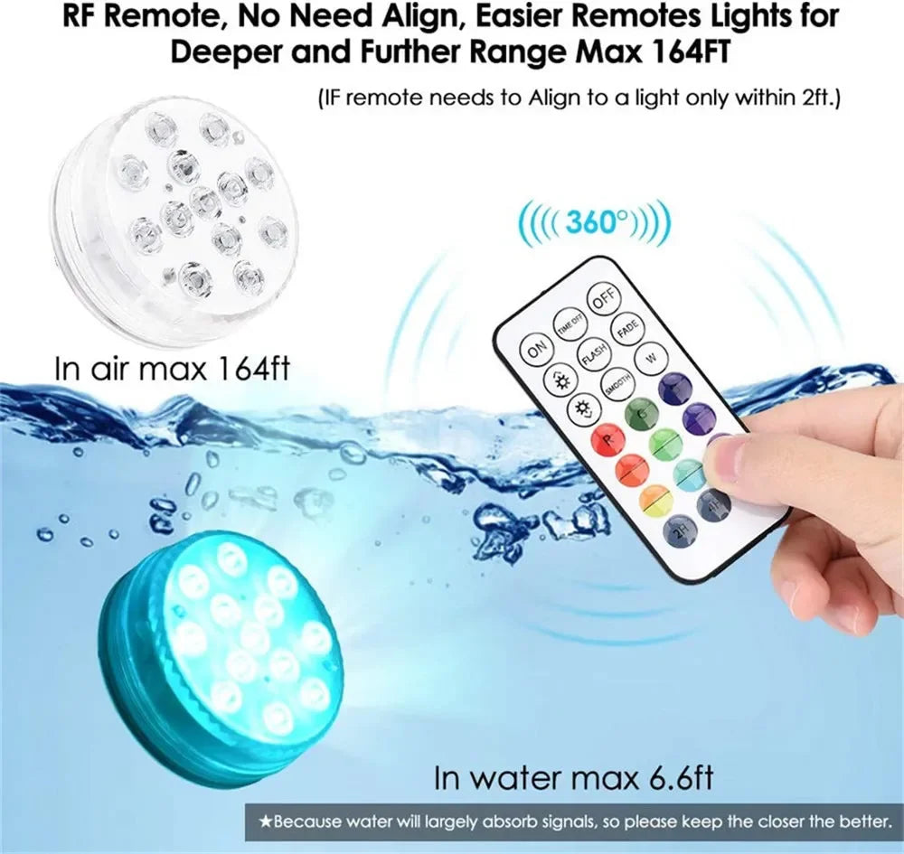 13 LEDs Magnetic Submersible LED Light Waterproof Underwater Light USB Rechargeable Swimming Pool Night Lamp With Suction Cups