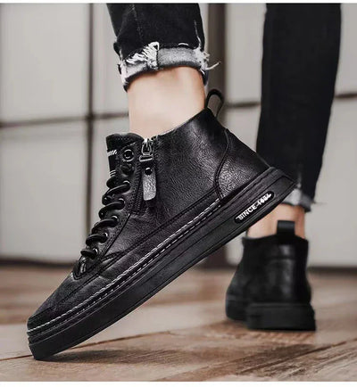 Handmade Leather Casual Shoes for Men Design Sneakers Man Comfortable High Top Boots Men's Loafers Platform Moccasins Driving